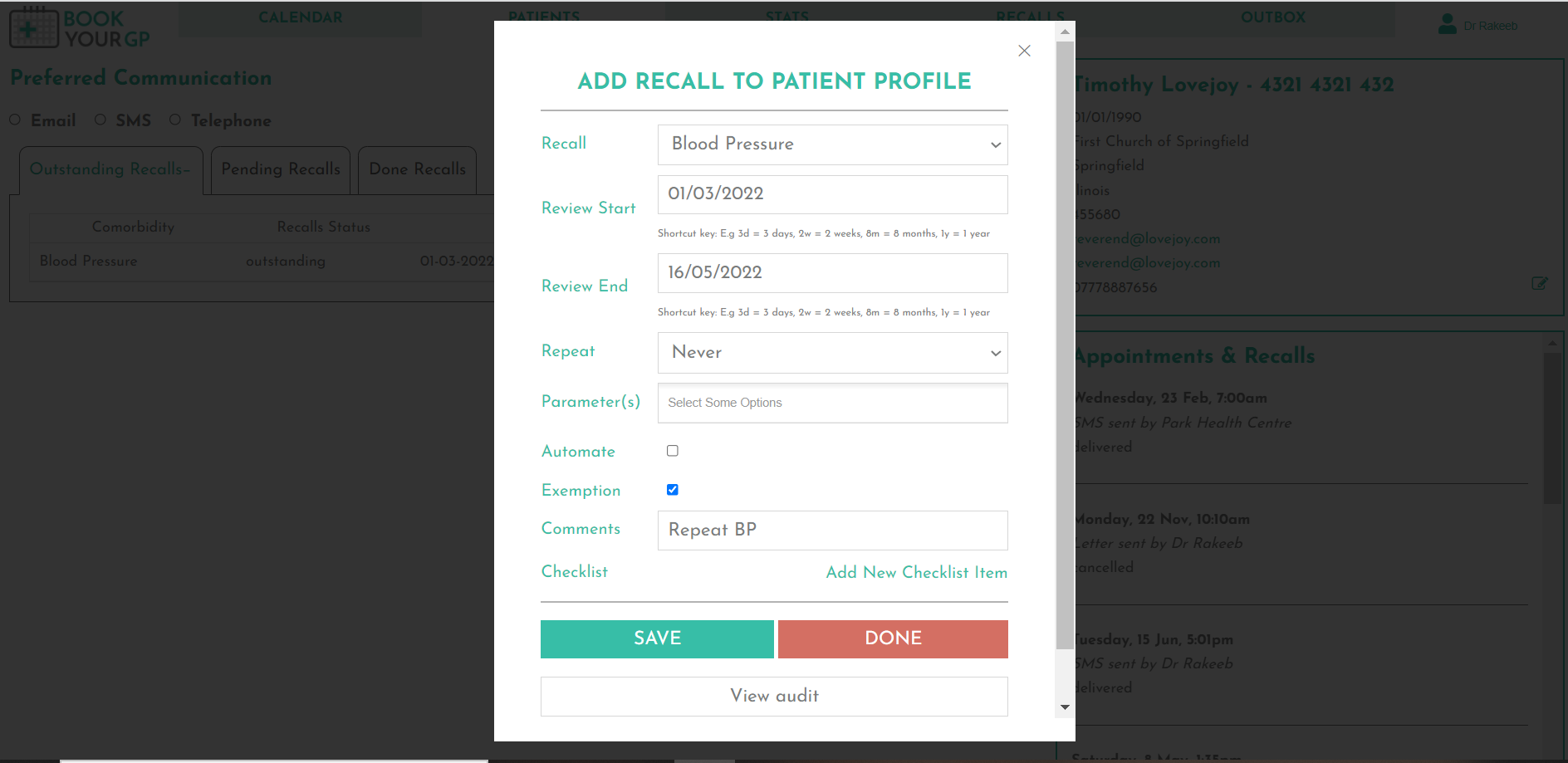 Hummingbirds Medical Automated Recall System for General Practice